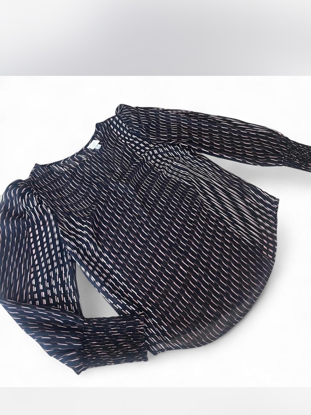 a new day Black, brown and Tan sheer-like Long-Sleeve Blouse